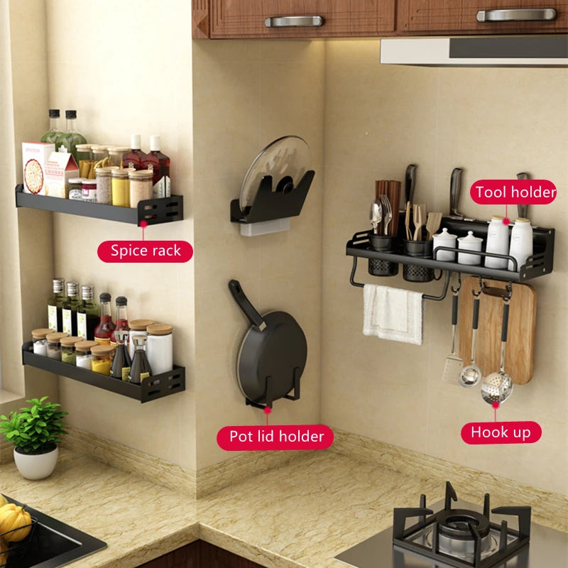 Black Wall-mounted Kitchen Shelves