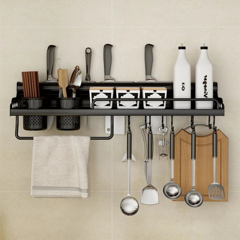 Black Wall-mounted Kitchen Shelves