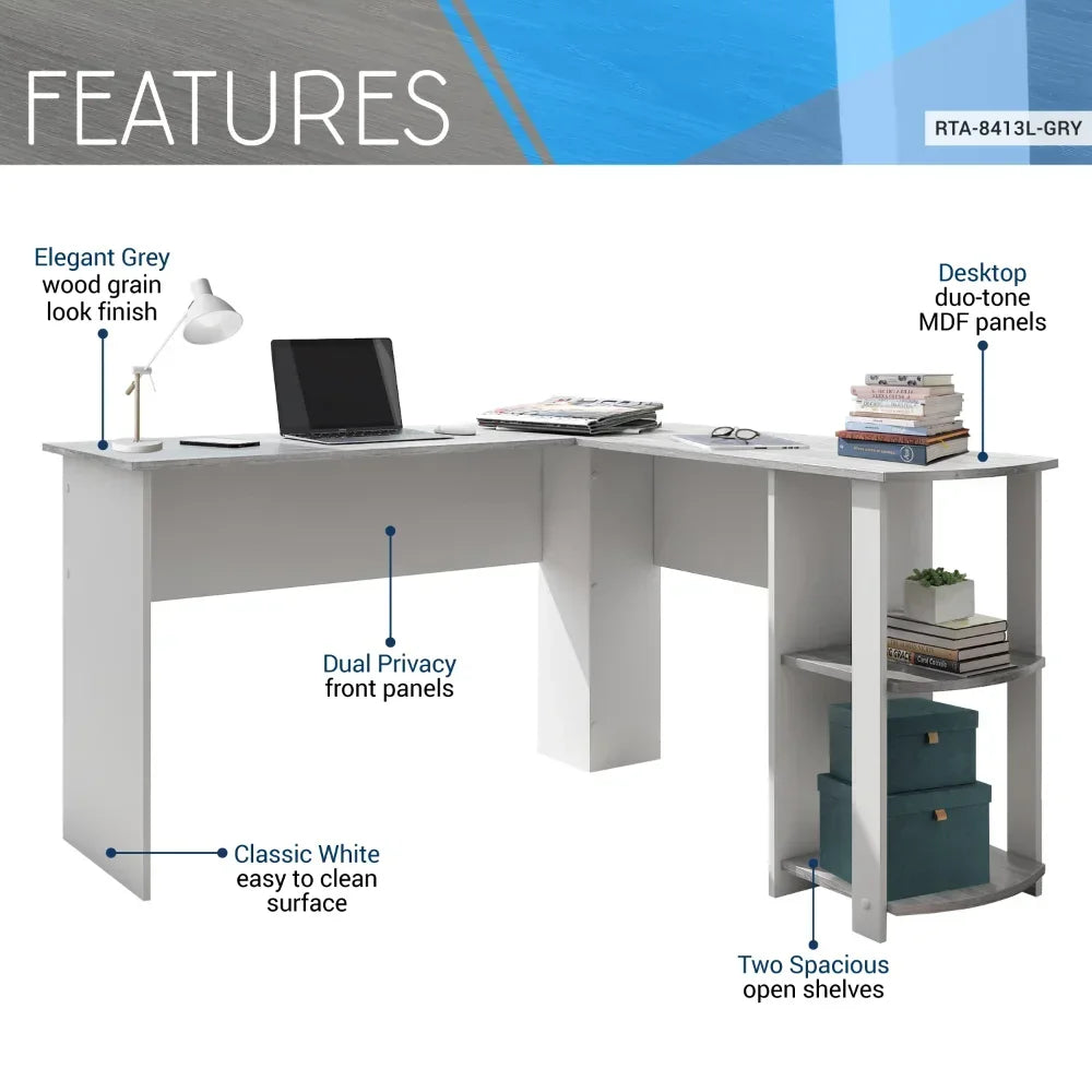 Modern L-Shaped Desk with Side Shelves