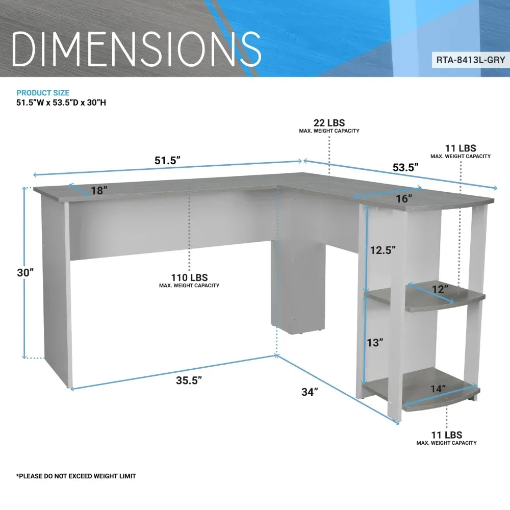 Modern L-Shaped Desk with Side Shelves